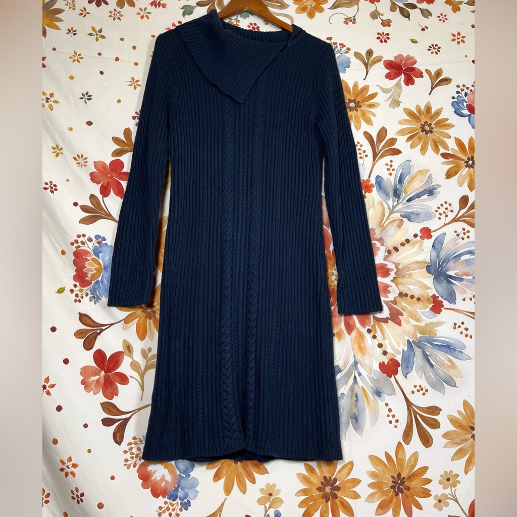 Calvin Klein Womens L Dark Blue Thick Fall Winter Business Sweater Stretch Dress